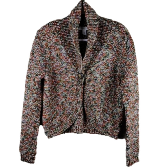Dressbarn Petite Multicolored Marble Shawl Collar Long Sleeve Cardigan Sweater - Picture 1 of 13